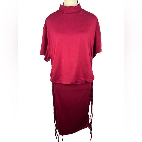 SHEIN Dresses & Skirts - Shein Curve Red Cotton Blnd Drawstring Side short sleeve Tee & Skirt set Sz‎ 4XL